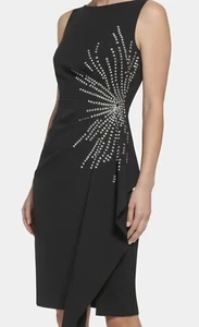 NWOT Retail $158 Eliza J Boatneck Embellished Sleeveless Side Ruched Dress - Picture 1 of 1