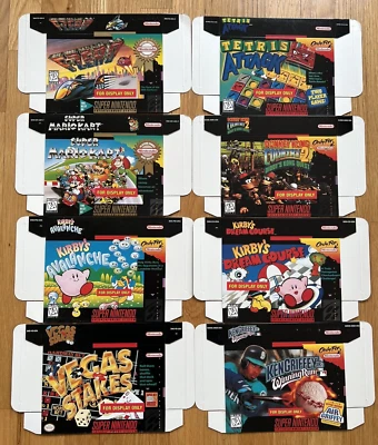 8 SNES NFR Box Lot: Mario Kart, Donkey Kong Country 2, F-Zero, Griffey, Kirby x2 - Image 1 of 4