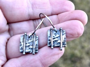 Vintage Sterling And Copper Modernist Dangle Earrings 5.8g - Picture 1 of 5