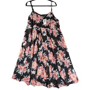 Torrid Dress 1X Black Floral Midi Chiffon Pleated Features Slip Pockets NWT - Picture 1 of 8