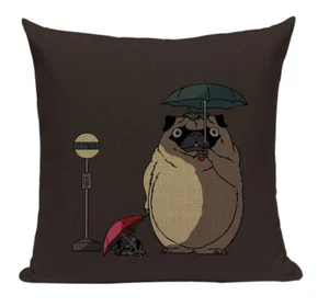 Totoro Pug JP16 Cushion Pillow Cover Miyazaki Neighbor Anime Japanese Dog Toon - Picture 1 of 5