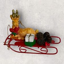 Reindeer Sleigh Christmas Ornament Vintage Taiwan Sleigh Assembled Handmade