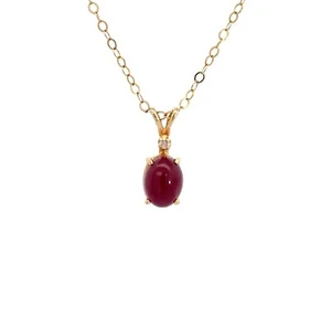 Ruby cabochon And Diamond 14k Gold Pendant And Chain necklace - Picture 1 of 12
