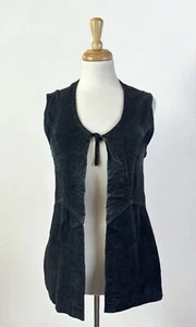 Black Leather Suede Tie Front Vest Western Boho Hippie Festival 90s Casual US 8 - Picture 1 of 5