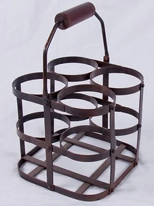Bronze Finish Metal 4 Bottle Wine Caddy with Folding Wood Handle - Bild 1 von 4