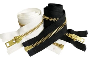 YKK #10 Giacca Extra Pesante Ottone Cerniera Bulk Chaps Separatrice BLK, WHT 5"" -120" - Foto 1 di 6