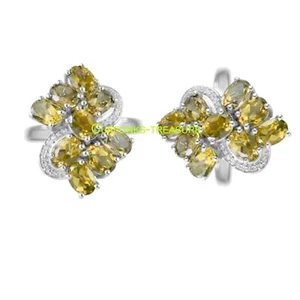 Natural Citrine & CZ Gemstones with 925 Sterling Silver Cufflinks for men's #888 - Picture 1 of 3