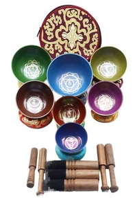 Chakra Healing Tibetan Color Singing Bowl 7 Sets of Meditation Bowls From Nepal - Picture 1 of 1