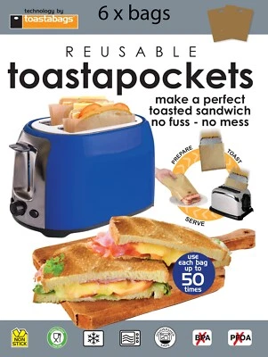 Toastapockets - 6 pack. Reuse 50 times each. From UK manufacturers of toastabags - Image 1 of 4