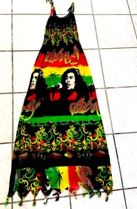 LONG MAXI Dress multi color stretch Bob Marley reggae Rasta island music jamaica - Picture 1 of 3