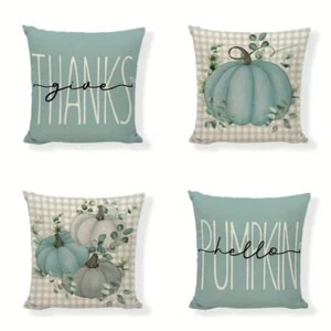 Set of 4 18"x18" Autumn Decorative Throw Pillowcases Thanksgiving Pumpkin Fall - Picture 1 of 5