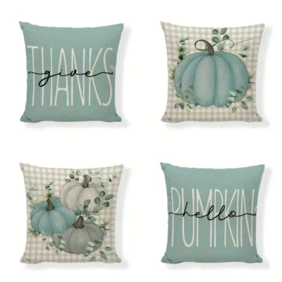 Set of 4 18"x18" Autumn Decorative Throw Pillowcases Thanksgiving Pumpkin Fall - Image 1 of 4