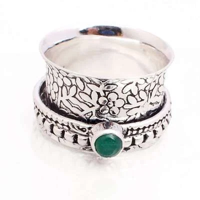 Anello Spinner In Pietra Verde Onice Etnico Fatto A Mano Taglia US 6.75 R11463 - Immagine 1 di 3