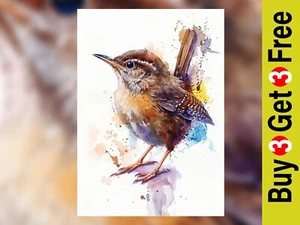 Charming Wren Bird 5"x7" Print on Matte Paper | Vibrant Watercolor Art - Picture 1 of 7