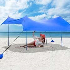 Family Beach Tent Canopy Sunshade w/ 4 Poles Sandbag Anchors 10'x9' UPF50+ Blue