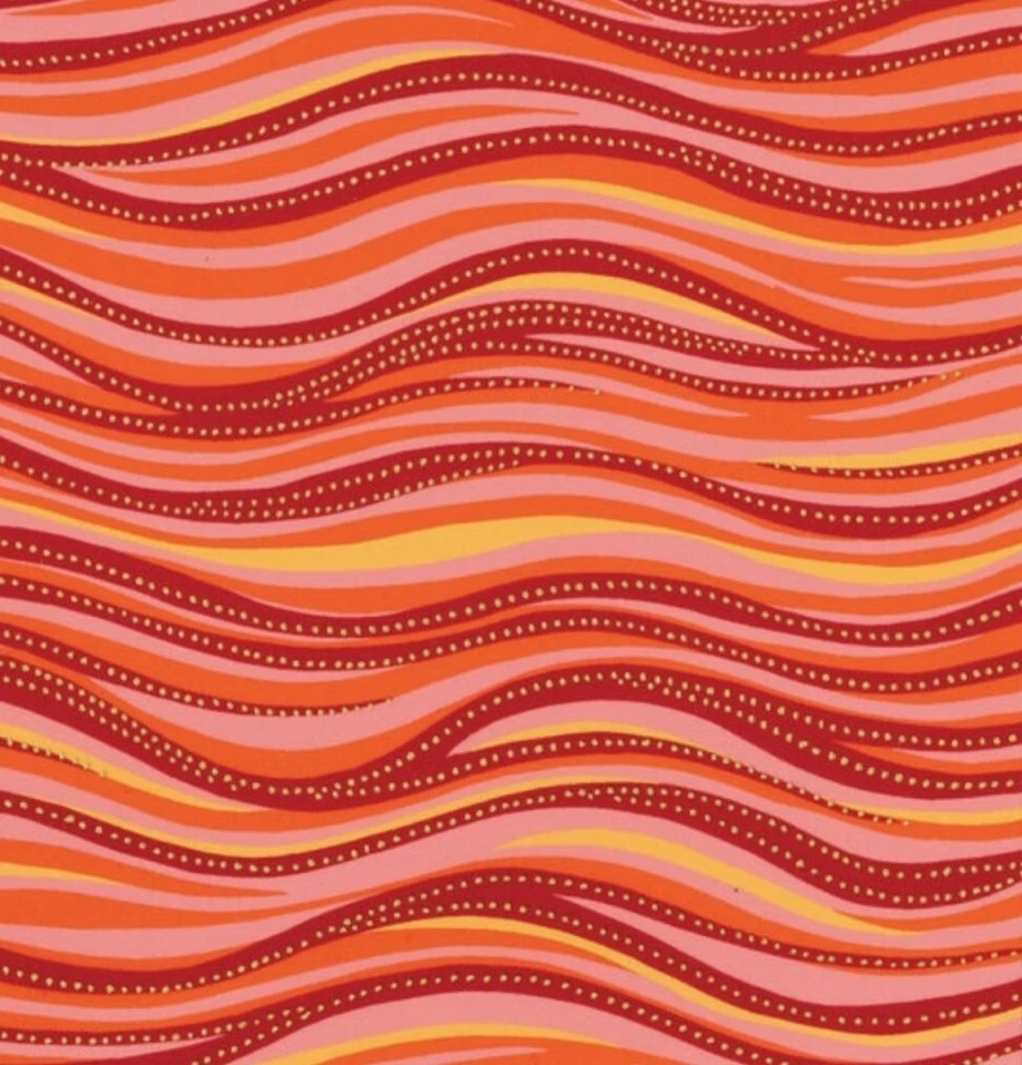 Laurel Burch Orange, Yellow, and Pink Ocean Waves Quilt Fabric By the Yard - Image 1 of 1