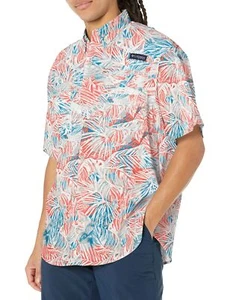Columbia Men's Super Tamiami Short Sleeve Shirt, Corange Tropiclure, Small - Picture 1 of 2