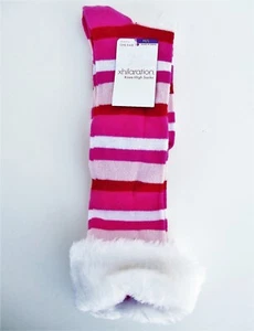 Knee High Socks Fur Medium/Large M/L Girls Pink Striped Valentine holiday Target - Picture 1 of 3