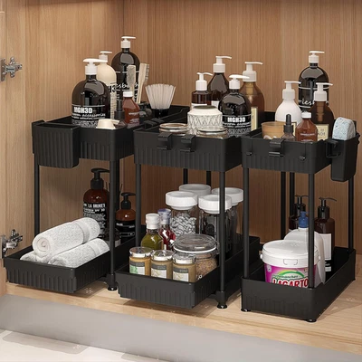 3 Pack under Sink Organizers, 2-Tier Multi-Use Kitchen and Bathroom Organizers a - Image 1 of 4