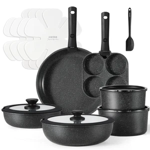 Carote 17-teiliges Antihaft Granit Kochgeschirr Set mit abnehmbarem Griff, schwarz - NEU - Bild 1 von 1
