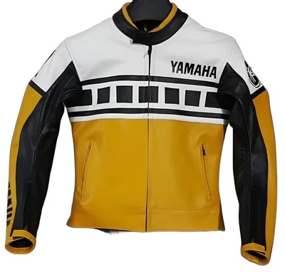 Mens YAMAHA Motorbike Racing Leather Jacket MotoGP Cowhide Biker Riding Jacket - Image 1 of 4