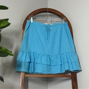 Gonna a strati Old Navy vintage Y2K blu acqua 100% lino vita bassa taglia 8 - Foto 1 di 6