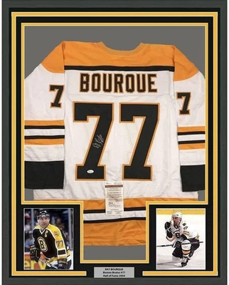 FRAMED Autographed/Signed RAY BOURQUE 33x42 Boston White Hockey Jersey JSA COA - Image 1 of 2