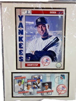 2000 New York Yankees Team / Derek Jeter Matted Poster / Stamped / With COA - Image 1 of 4