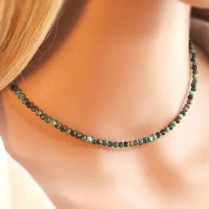 African Truquoise Natural Tiny Gemstone 3mm Faceted Necklace Jewellery 18" - Picture 1 of 11