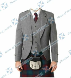 ARGYLE KILT JACKET WITH WAISTCOAT TWEED WEDDING JACKET | BRAEMAR / CRAIL JACKET - Picture 1 of 5