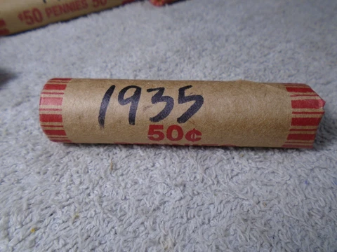 1935 Lincoln Wheat Back 50 Coin Circulated Penny Roll Possible P D S Mint Marks Cover