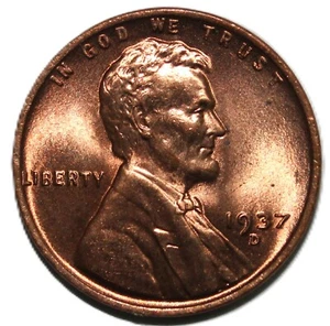 ** 1937-D LINCOLN CENT- GEM BU- FREE SHIPPING- JAM259 - Picture 1 of 2