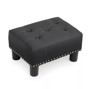 Collection Small Ottoman Foot Rest, Leather Upholstered Foot Stool Black - Picture 1 of 8