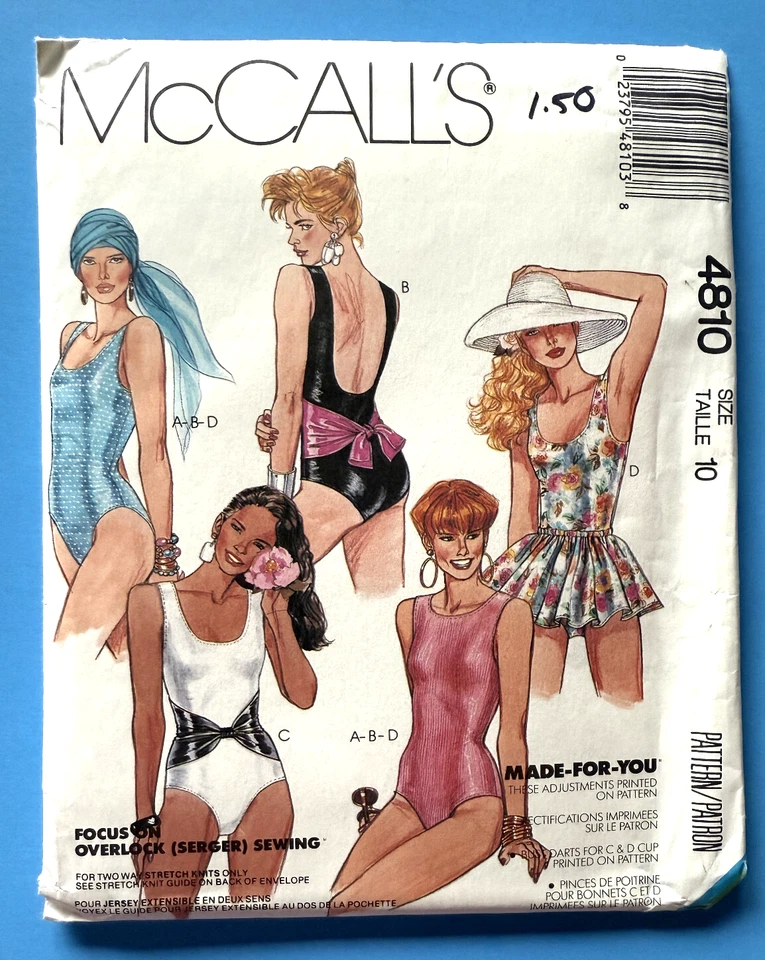 McCall's #4810 Misses' SWIMSUITS Sz 10  Uncut  1990 - Image 1 of 1