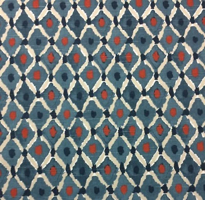 BALLARD DESIGNS LYDIA INDIGO BLUE RED LATTICE MULTIUSE FABRIC BY THE YARD 54" W - Image 1 of 4