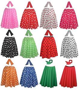 Adults 22" Polka Dot Spot Rock N Roll Skirt & Neck Scarf 1950s Fancy Dress