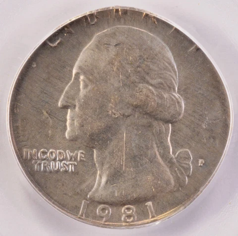 1981-P 25c Washington Quarter Double-Denomination on 1981 Nickel PCGS AU58 Cover