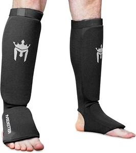 Meister MMA Elastic Cloth Shin & Instep Padded Guards (Pair) Pro Wrestling L/XL - Picture 1 of 3