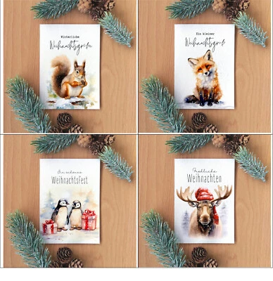 Christmas card animals Christmas folding card animals with envelope A6 handmade - Image 1 of 3