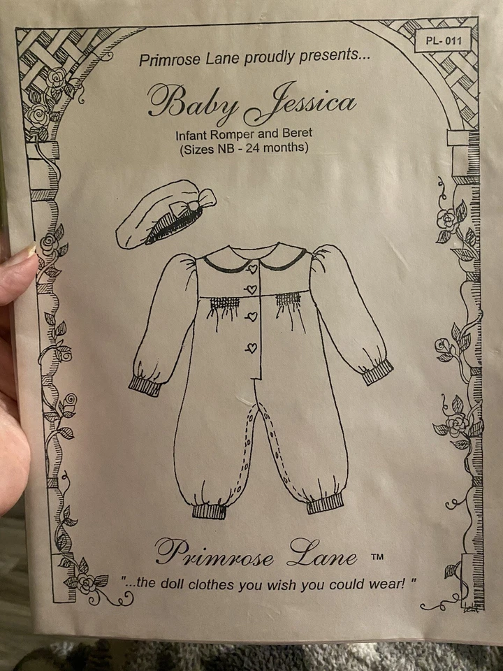 Doll Clothes Sewing Pattern Baby Jessica Infant Romper NB-24 Months  - Image 1 of 1