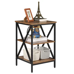 Mesa auxiliar de sofá de 24"" para sala de estar mesa auxiliar industrial de 3 niveles con estante - Imagen 1 de 12
