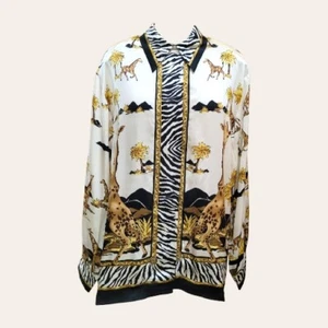 NWT Jessica Holbrook Vntg Shirt Womens Lg Silk Giraffe Jungle Button Blouse Top - Picture 1 of 7