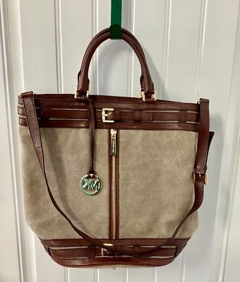 MICHAEL KORS Brown Kingsberry Hemp & Leather Tote Bucket Handbag *MAKE OFFER* — 第 1/4 张图片
