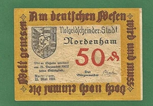 06 064 Notgeld Stadt Nordenham 50 Pfg., 15. Mai 1921, RS Kopfstehend - Picture 1 of 2