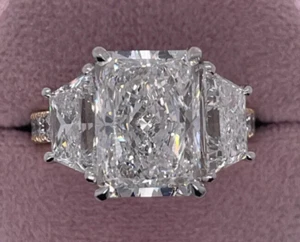In 14k Multi Gold 7.00TCW Radiant Cut Lab Grown Diamond/CVD Wedding Gift Ring - Picture 1 of 17