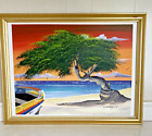 "Ölgemälde von Jose Serrano bunter Aruba Strand eingerahmt in Goldrahmen 13"" x 17"""