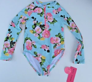 Betsey Johnson Little Girls 5 1 Pc Rash Guard Bodysuit Swimsuit Long Sleeve UV - Picture 1 of 3