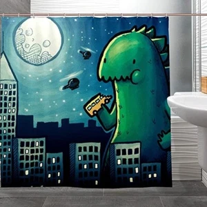 Monster Dinosau Shower Curtain /4PCS Set /Non-Slip Rug+Bath Mat+Toilet Lid Cover - Picture 1 of 3