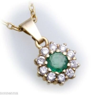 Anhänger Gold 333 echt Smaragd 4 mm 10 Zirkonia Gelbgold Damen - Bild 1 von 2