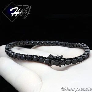 8"MEN 14K BLACK GOLD PLATED ICY BLING CZ 4MM 1 ROW TENNIS CHAIN BRACELET*BB2 - Picture 1 of 4